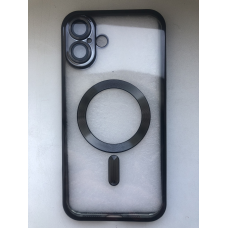 Протиударний прозорий чохол MagSafe на iPhone 16 PLUS, колір чорний