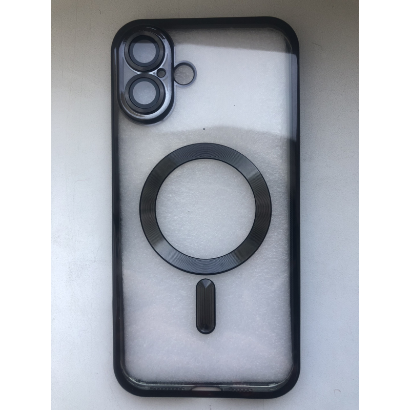 Протиударний прозорий чохол MagSafe на iPhone 16 PLUS, колір чорний Протиударний прозорий чохол MagSafe на iPhone 16 PLUS, колір чорний